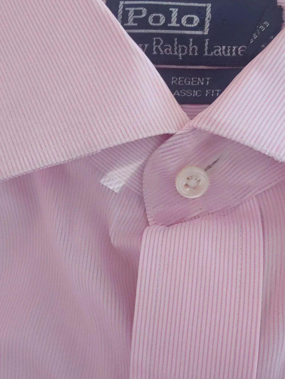 Polo Ralph Lauren Regent Mens Classic Fit Dress Shirt Pink White Stripe 17 32-33